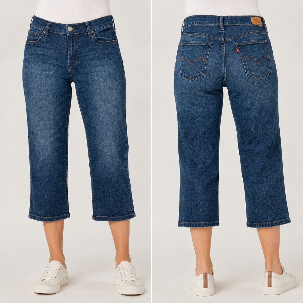 Levi's Cropped Jeans Women Size 31 Dark Wash Straight Leg Denim Capris Mid Rise